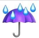 Purple umbrella with rain drops around the top